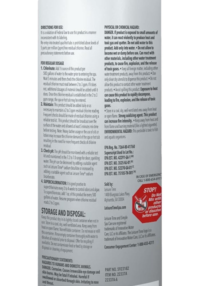 Leisure Time Spa 56 Chlorinating Granules for Crystal Clear Water Maintenance, 2 lbs - Image 2